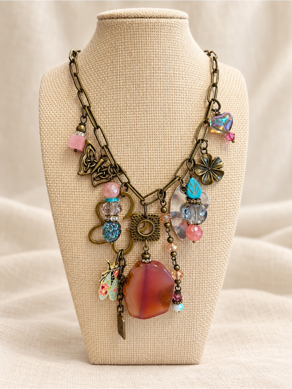 Gypsy junk necklace pink